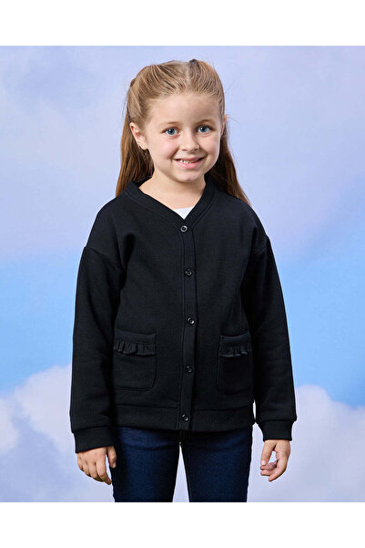 REDTAG Girls Black Button Front Cardigan