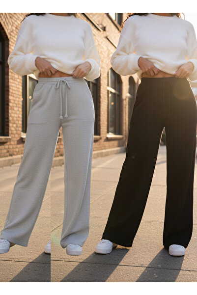 CAONNES طقم بدلة رياضية شتوية مكون من قطعتين (أسود-رمادي) بنطلون رياضي فضفاض ...