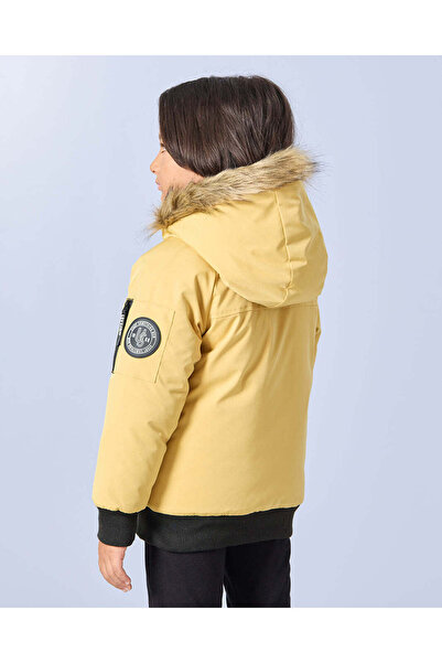 REDTAG Boys Mustard Fur Lined Hooded Parka Jacket