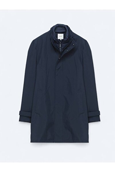 Kip Navy Blue Oversized Fit Double-Breasted Collar Casual Woven Overcoat