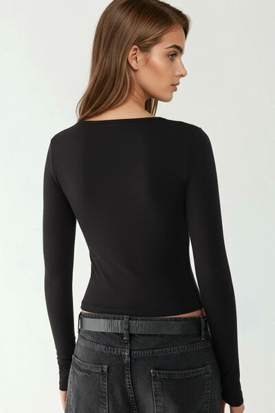 Hiccup Μαλακό μακρυμάνικο μπλουζάκι με λαιμόκοψη σε σχήμα V εφαρμοστό