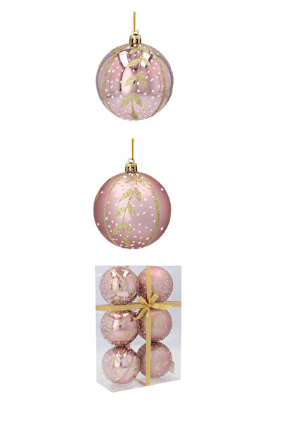Selgot Christmas baubles, diameter 8 cm, 6 pcs, color pink-gold, model 3