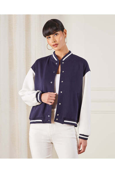 REDTAG Women Navy And White Varsity Jacket
