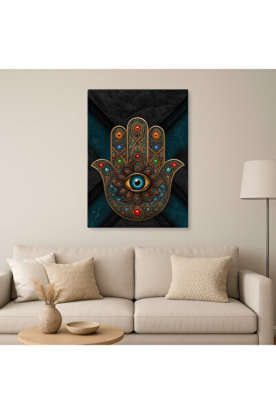 BLT DİZAYN Tablou decorativ din sticlă cu design de mână Hamsa și ochiul Evil...