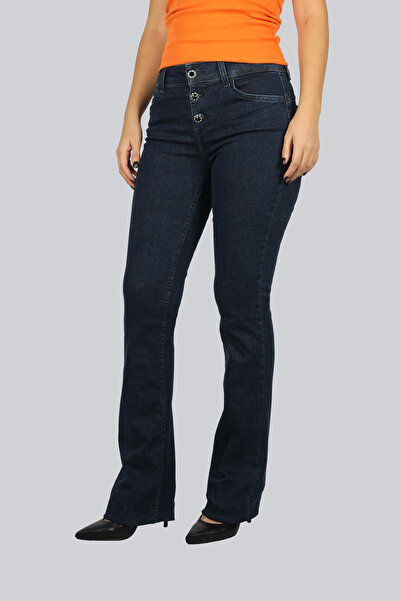 Liu Jo Women's Slim Fit Wide Leg Cotton Denim Navy Blue Trousers Uf5025D4646-77565