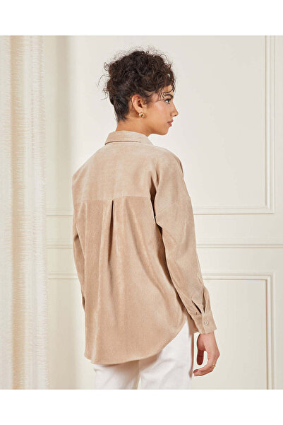 REDTAG Women Beige Couduroy Button Down Shirt