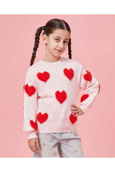 REDTAG بلوفر جاكار وردي أحمر على شكل قلب للبنات