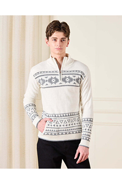 REDTAG بلوفر جاكار أبيض للأولاد الكبار