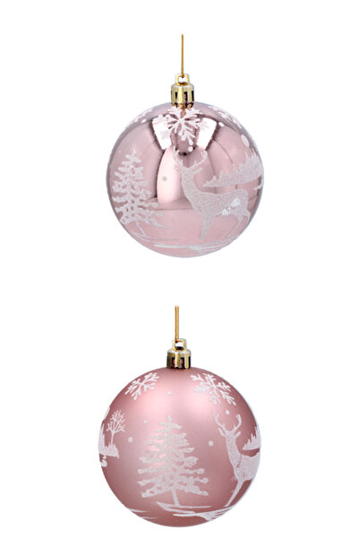 Selgot Christmas baubles, 8 cm diameter, set of 6, Pink-Gold, Model 2