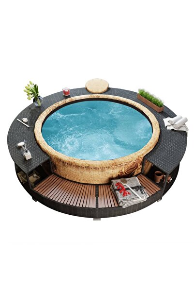 vidaxl Hot Tub Surround Black Poly Rattan