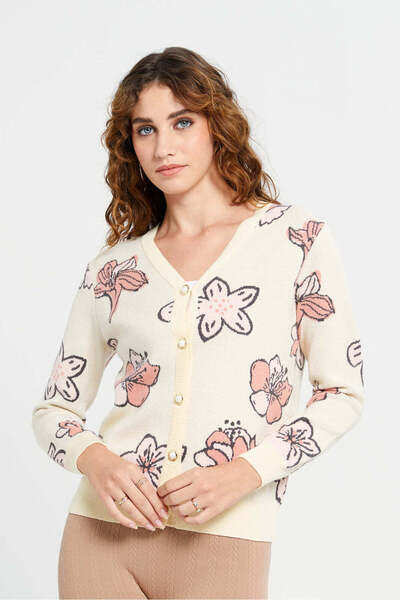 REDTAG Women Yellow Floral Knitted Cardigan