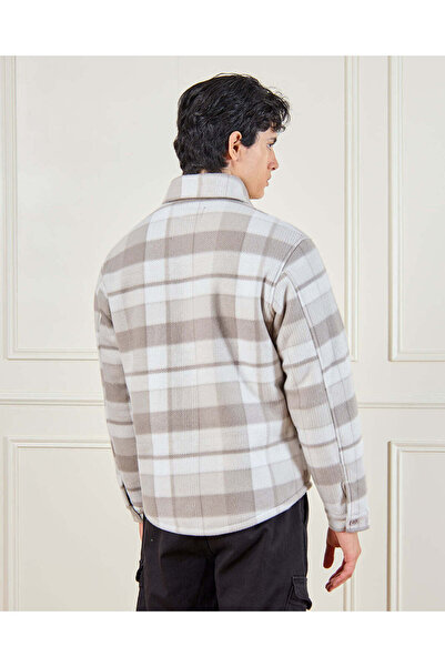 REDTAG Men Beige Check Shacket With Sherpa Linning