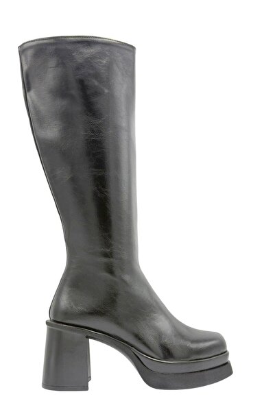 Moulin Shoes Black Wrinkled Patent Leather Platform Heeled Women's Boots