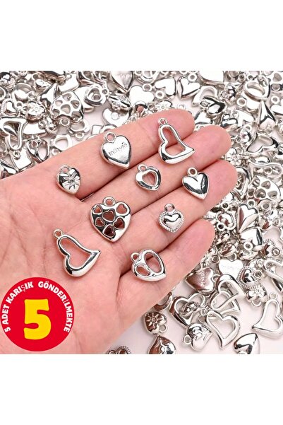 Feron Aksesuar 5’li Karışık Kalp Figürlü Metal Kolye Ucu Charm Seti CRM103