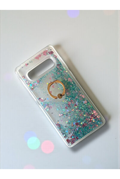 Merwish Samsung Galaxy S10 Plus Compatible Shiny Silicone Case with Water Glitter and Ring Stand, Green