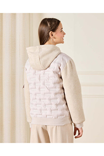 REDTAG Senior Girls Beige Padded Jackets With Knitted Contrast