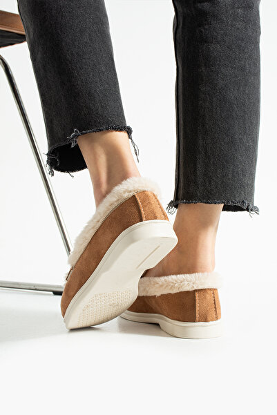 Moda Devrin Παπούτσια Taba Winter Plush Loafer Ballet (Αντιολισθητικά)