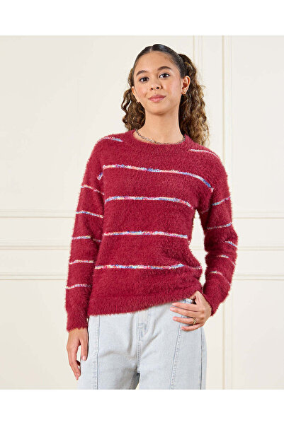 REDTAG سترة مخططة باللون العنابي للبنات الكبار