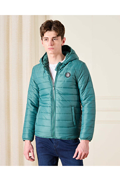 REDTAG Senior Boys Green Sherpa Lining Puffer Jacket
