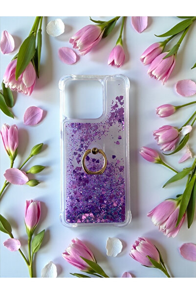 Merwish Xiaomi Redmi 12C and 11A Compatible Water Glitter Case with Ring Stand Shiny Silicone Case Purple