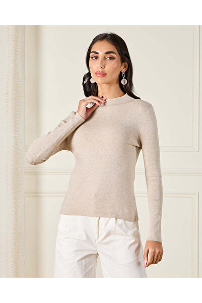 REDTAG Women Beige Turtle Neck Knitted Top