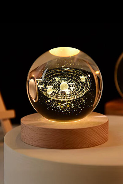 ALFAGİFT Kristal Küre Gece Lambası Güneş Sistemi Modeli USB Ahşap Tabanlı 3D ...