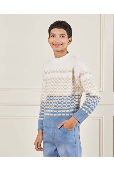 REDTAG Senior Boys Ivory Knitted Sweater