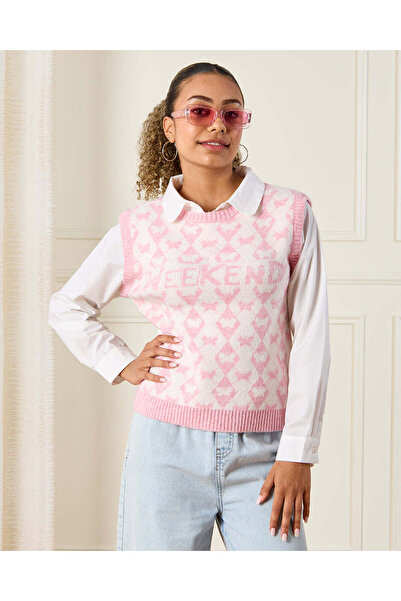REDTAG بلوفر مزدوج منقوش باللون الوردي للفتيات الكبيرات