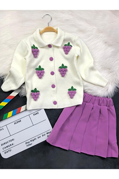 zavera for kids Girl's Grape Applique Knitwear Double Set