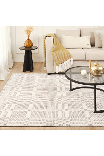 Kaşmir Halı 7/24 İskandinav Velar Gri Salon Mutfak Halısı Yolluk