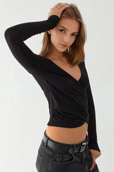 Hiccup Μαλακό μακρυμάνικο μπλουζάκι με λαιμόκοψη σε σχήμα V εφαρμοστό