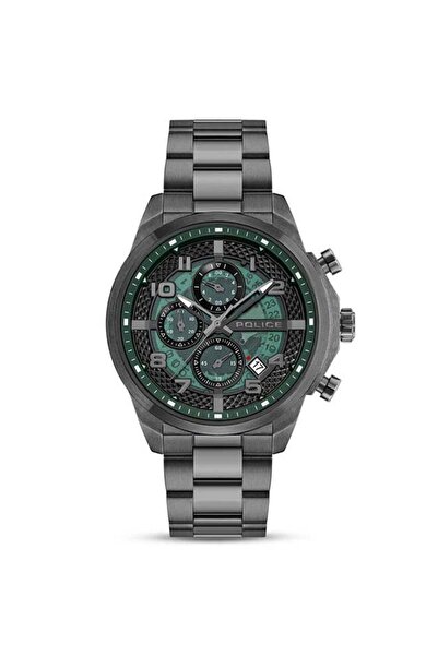 Police ساعة سول متعددة الوظائف للرجال مقاس 44 مم - مينا أخضر شفاف وسوار من ال...