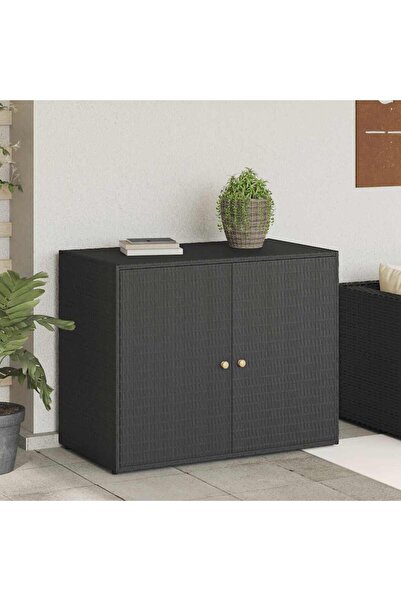 vidaxl خزانة تخزين للحديقة، لون أسود، 100×55.5×80 سم، مصنوعة من مادة البولي ر...