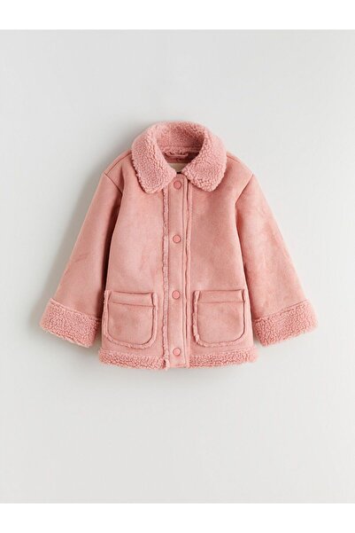LC Waikiki Fur Collar Suede Girls' Coat