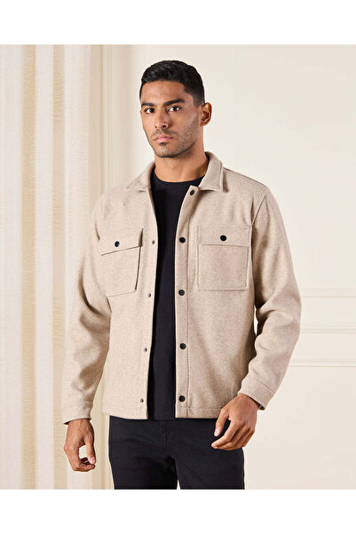 REDTAG Men Beige Melton Jacket