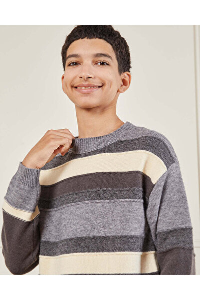 REDTAG Senior Boys Grey Striped Sweater