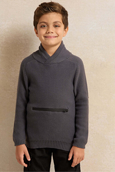 REDTAG Boys Charcoal Solid Sweater