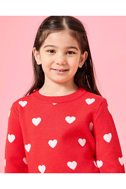 REDTAG Girls Red Hearts Print Sweater