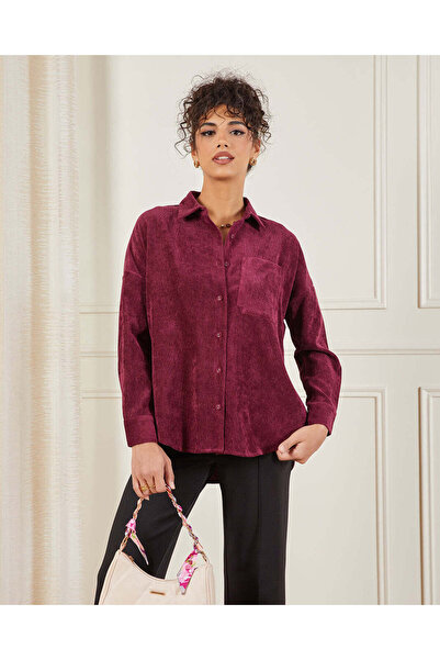 REDTAG قميص نسائي من كودوروي بورجوندي بأزرار