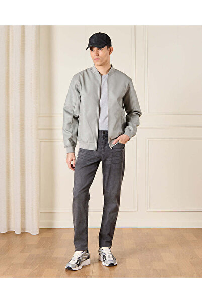 REDTAG Men Grey Bomber Jacket With Sherpa Lining