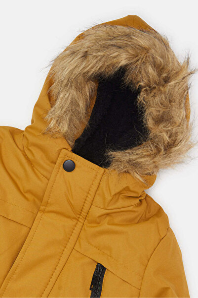 REDTAG Infant Boys Mustard Heavy Sherpa Hooded Jacket