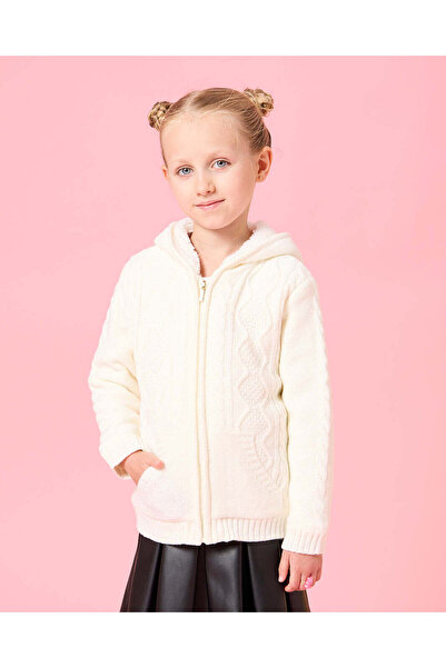 REDTAG كارديجان أبيض للبنات بسحاب وبطانة من صوف الشيربا