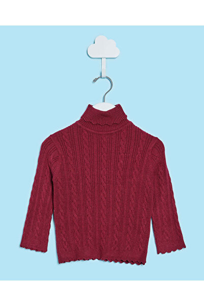 REDTAG بلوفر محبوك برقبة عالية للبنات الرضع باللون العنابي