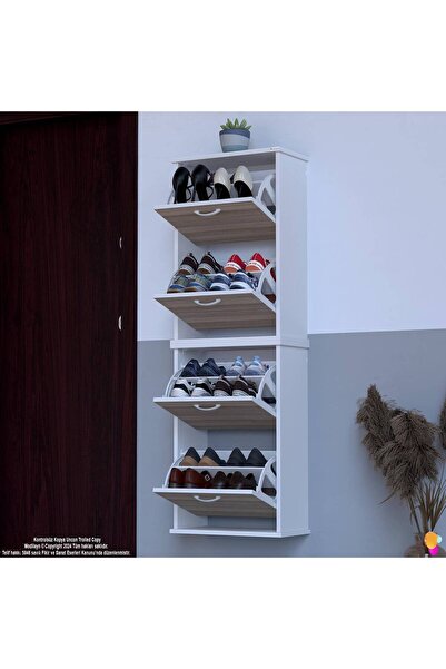 Modilayn UMAY' 2 Li Asma Antre Hol 52x 156x 26 cm’ lik 4 Düşer Kapak 8 Raf Bölmeli Ayakkabılık
