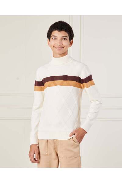 REDTAG سترة محبوكة باللون البيج للأولاد الكبار