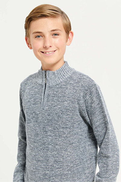 REDTAG Senior Boys Plain Grey Zip Thru Pullover