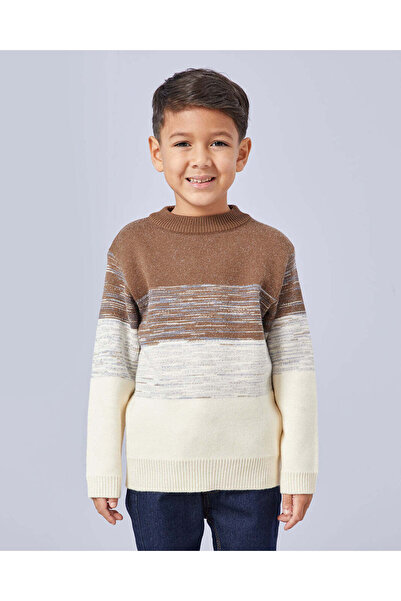 REDTAG Boys Brown And Ivory Knitted Sweater