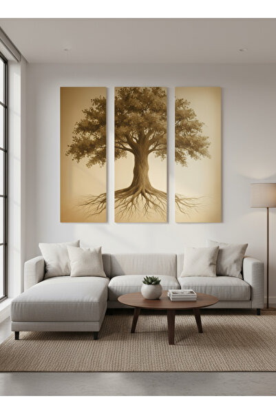 Rhea Store 3 Parça Hayat Ağacı Kanvas Tablo – Doğal Doku ve Kök Temalı Duvar ...