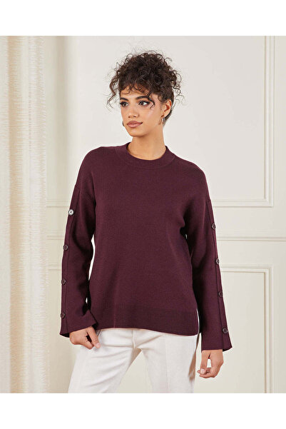 REDTAG Women Purple Button Detailed Drop Shoulder Knit Top