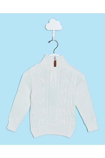 REDTAG Infant Boys Ecru Half Zip Cable Pullover Sweater